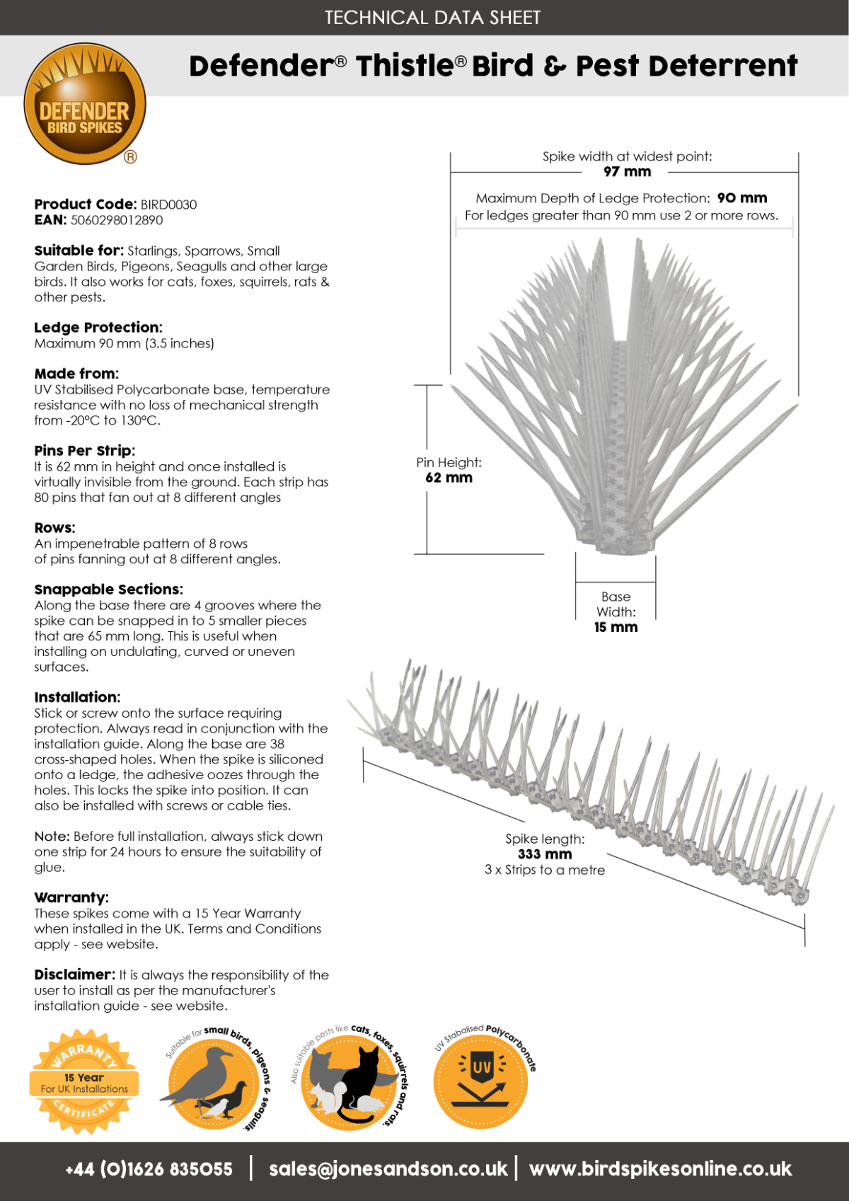 Data Sheet - Defender Thistle Bird and Pest Deterrent 