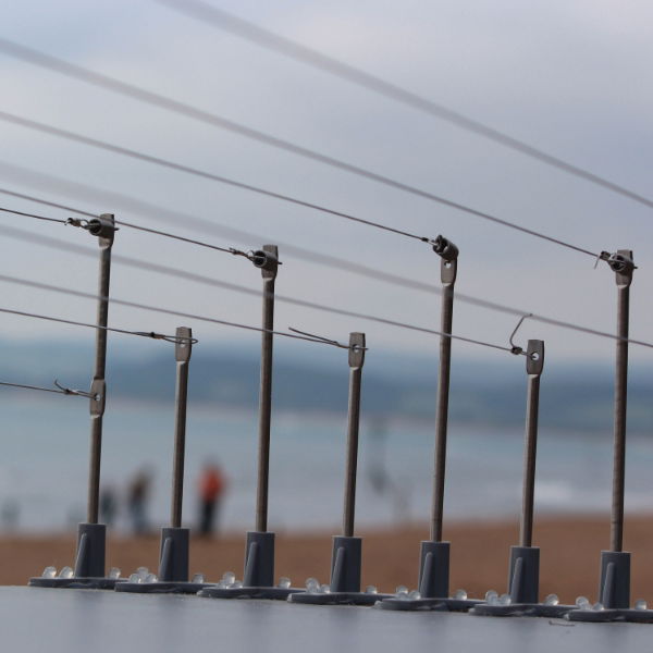 Defender® Bird Post and Wire Holders wires installed on a ledge using Defender® Fixing Silicone